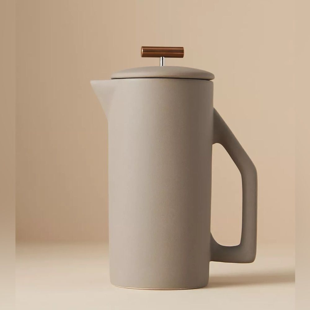 Anthropologie Yield Gray Ceramic French Press brand new in box